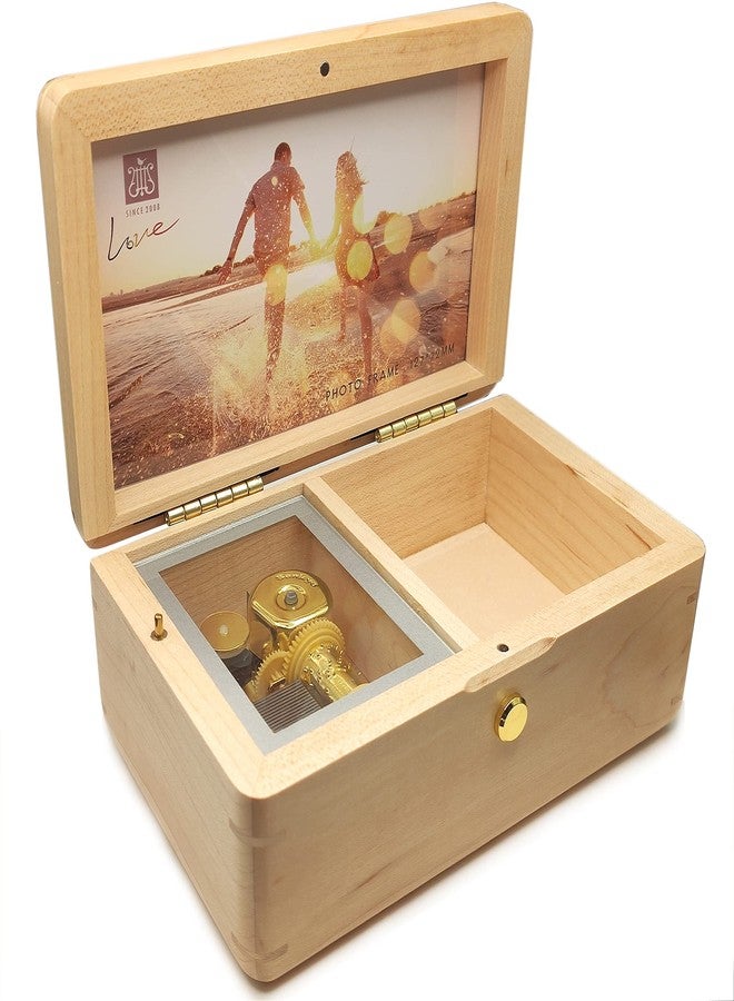 falado 18 note wind up Solid Wood Jewelry Music Box with Photo Frame, for Christmas/Birthday/Valentine's Day/Mother's Day，Tune of You are My Sunshine. (Maple Wood) - Image 1